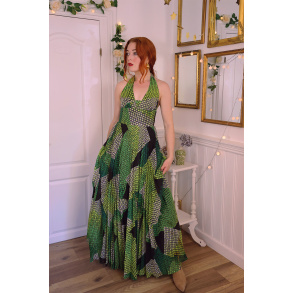 Green Square Graphical 70's Maxi Gown | XS