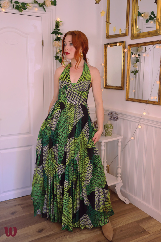 Green Square Graphical 70's Maxi Gown | XS