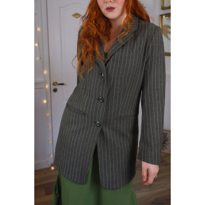 Long Green Striped Vintage Blazer | S