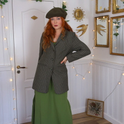 Long Green Striped Vintage Blazer | S
