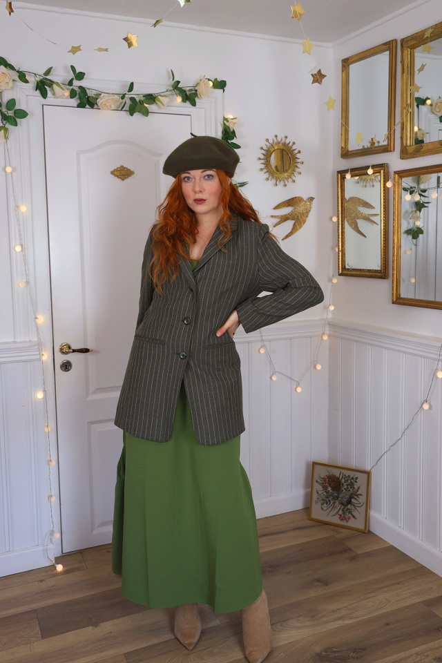 Long Green Striped Vintage Blazer | S