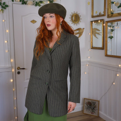 Long Green Striped Vintage Blazer | S
