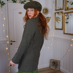 Long Green Striped Vintage Blazer | S