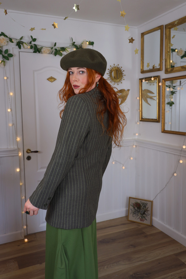 Long Green Striped Vintage Blazer | S