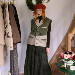 Green Suede Linen Vintage Waistcoat | S/M