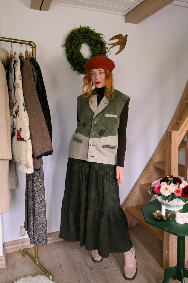 Green Suede Linen Vintage Waistcoat | S/M