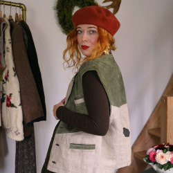 Green Suede Linen Vintage Waistcoat | S/M