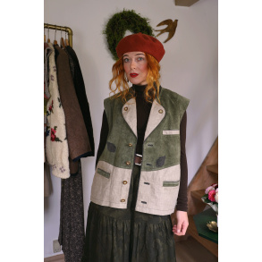 Green Suede Linen Vintage Waistcoat | S/M