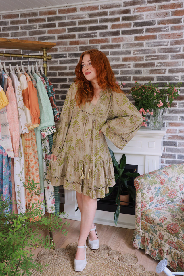 Green Summer Sun Boho Mini Dress