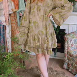 Green Summer Sun Boho Mini Dress