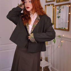 Green Floral Tapestry Vintage Wool Jacket | XL