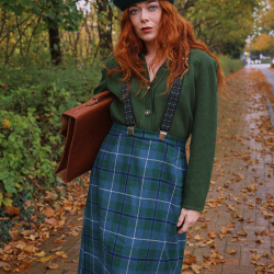 Green &amp; Blue Plaid Vintage Wool Skirt | M/L