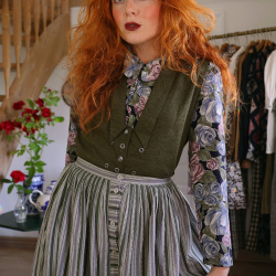 Earthy Green Striped Vintage Skirt | S