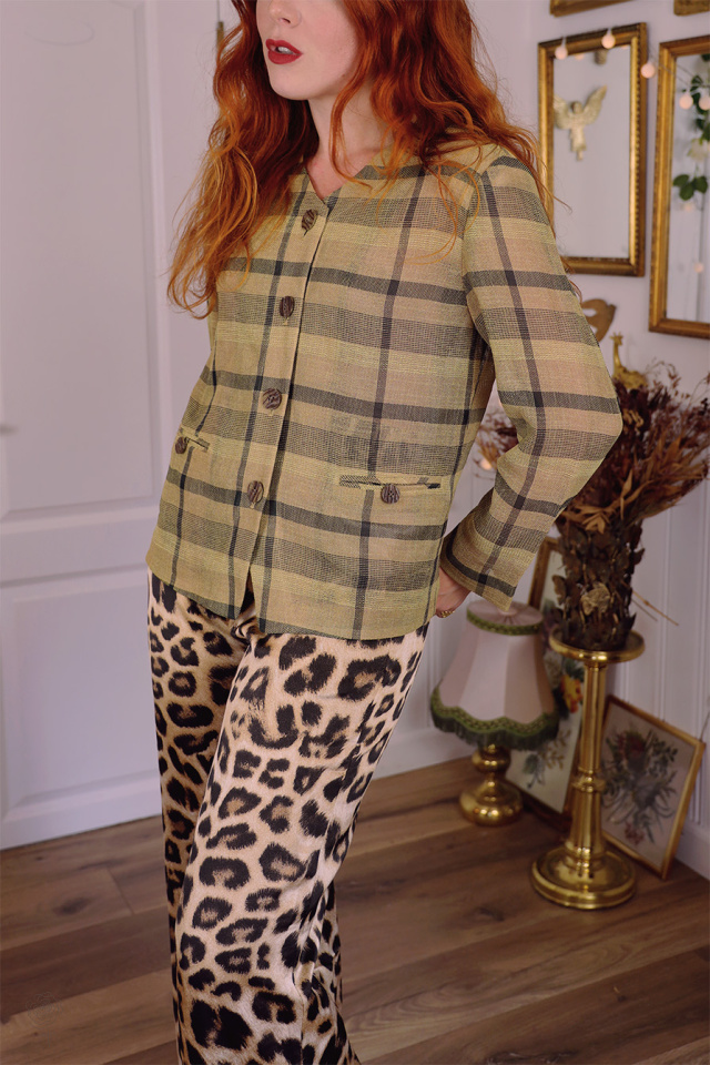 Green Yellow Plaid Vintage Blazer | S