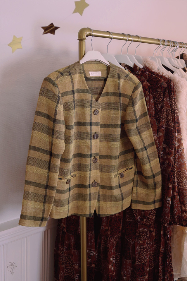 Green Yellow Plaid Vintage Blazer | S
