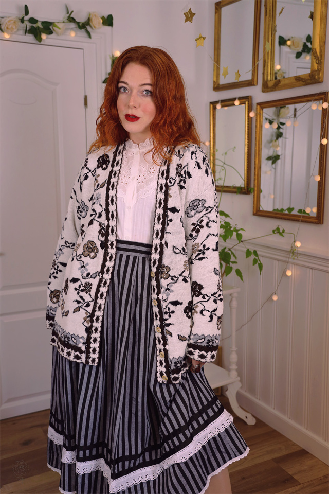 Grey &amp; Black Striped Vintage Skirt | M