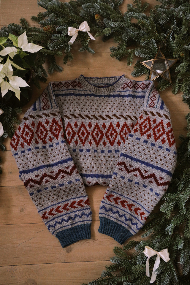 Grey Patterned Handknitted Vintage Sweater | XXL/XXXL