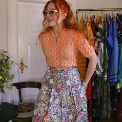 Grey Floral Cotton Vintage Skirt | S