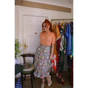 Grey Floral Cotton Vintage Skirt | S