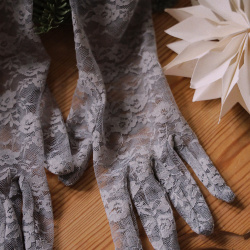 Grey Madame Floral Lace Gloves 