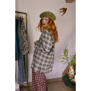 Grey Plaid Autumn Vintage Blouse | XL