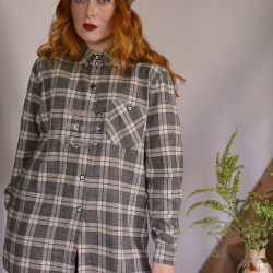 Grey Plaid Autumn Vintage Blouse | XL