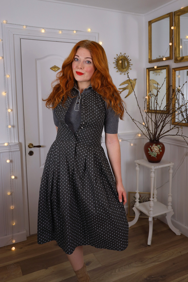 Grey White Floral Vintage Dress &amp; Top | XS