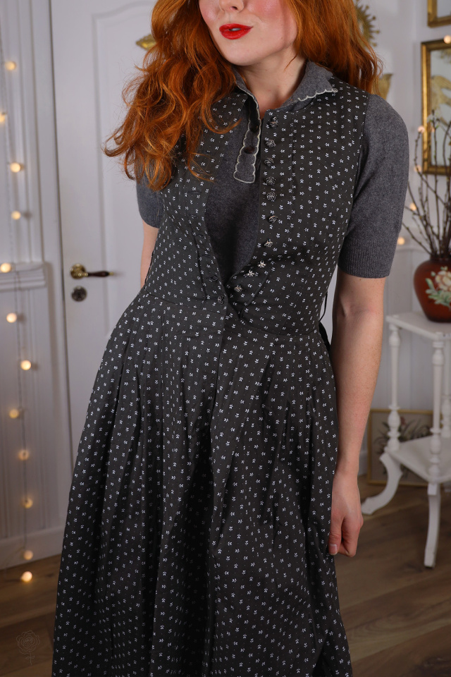 Grey White Floral Vintage Dress &amp; Top | XS