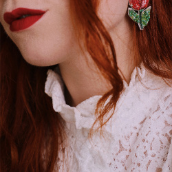 Red Tulip Beaded Earrings