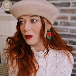 Red Tulip Beaded Earrings