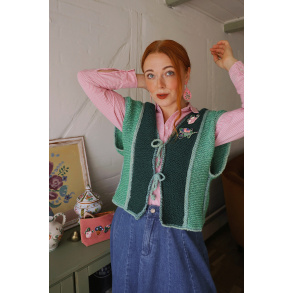 Green Handmade Knitted Vest | M/L