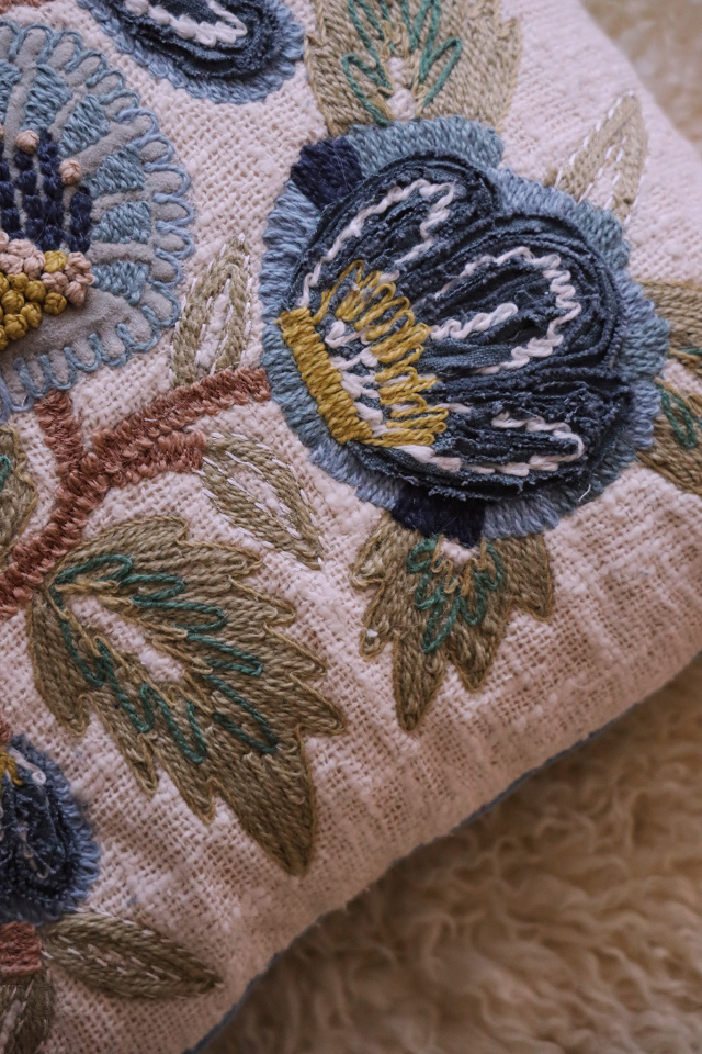 Hanna Blue Floral Embroidered Pillow Cover 