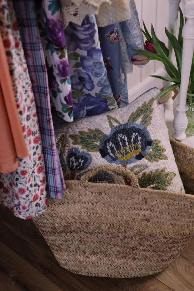 Hanna Blue Floral Embroidered Pillow Cover 