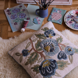 Hanna Blue Floral Embroidered Pillow Cover 