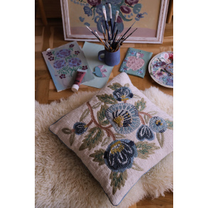 Hanna Blue Floral Embroidered Pillow Cover 