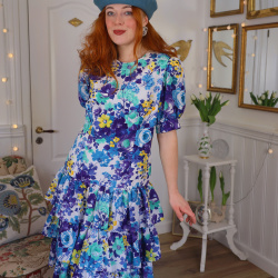 Happy Blue Floral Vintage Dress | S/M