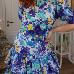 Happy Blue Floral Vintage Dress | S/M