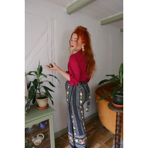 Black Floral Wrap Cotton Skirt | S/M