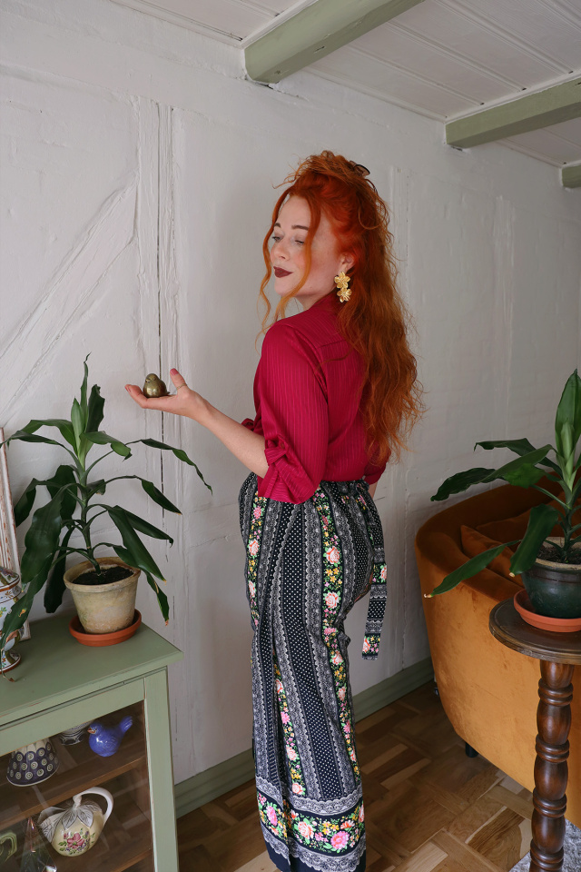 Black Floral Wrap Cotton Skirt | S/M