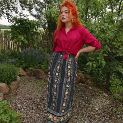 Black Floral Wrap Cotton Skirt | S/M