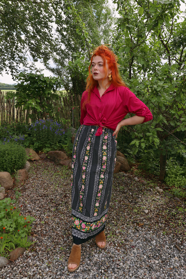 Black Floral Wrap Cotton Skirt | S/M