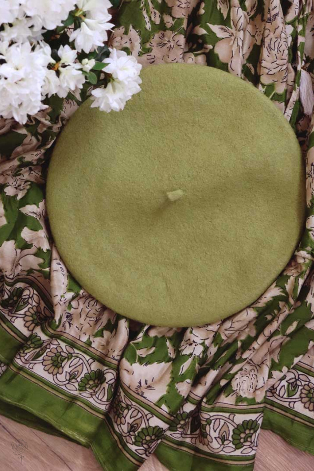 Light Khaki Green Wool Beret