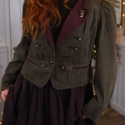 Khaki Green &amp; Burgundy Cotton Vintage Jacket | 