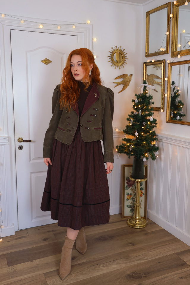 Khaki Green &amp; Burgundy Cotton Vintage Jacket | 