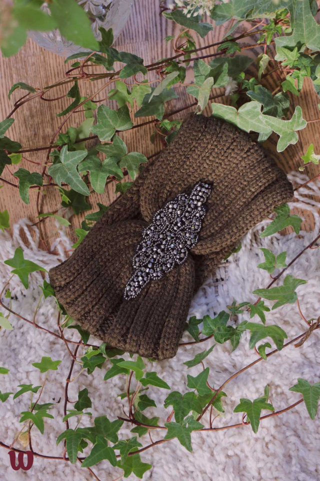 Khaki Silver Leaf Headband 