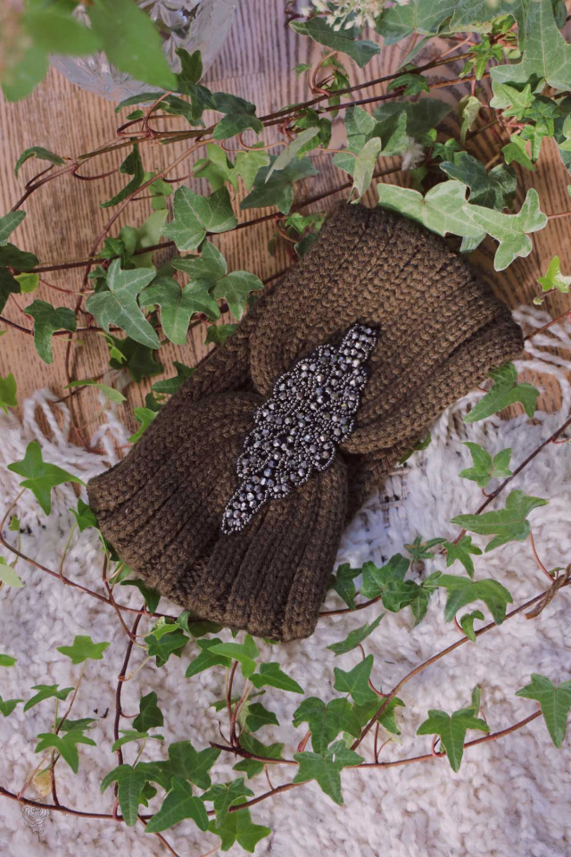 Khaki Silver Leaf Headband 