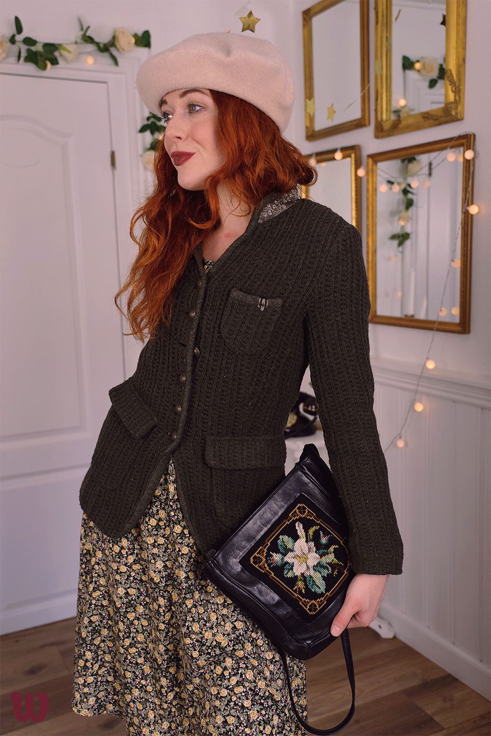 Kahki Green Thick Knitted Vintage Jacket | S - Catalog