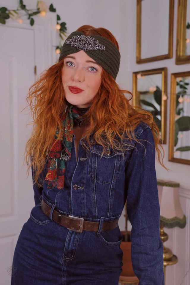 Khaki Silver Leaf Headband 