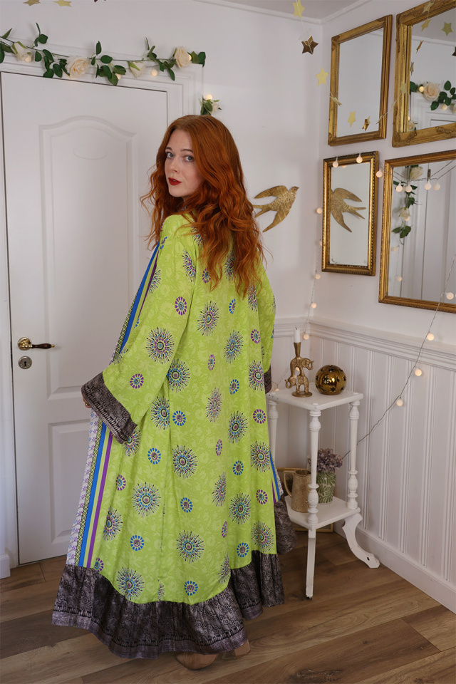 Kiwi Green Recycled Kimono | S-XL