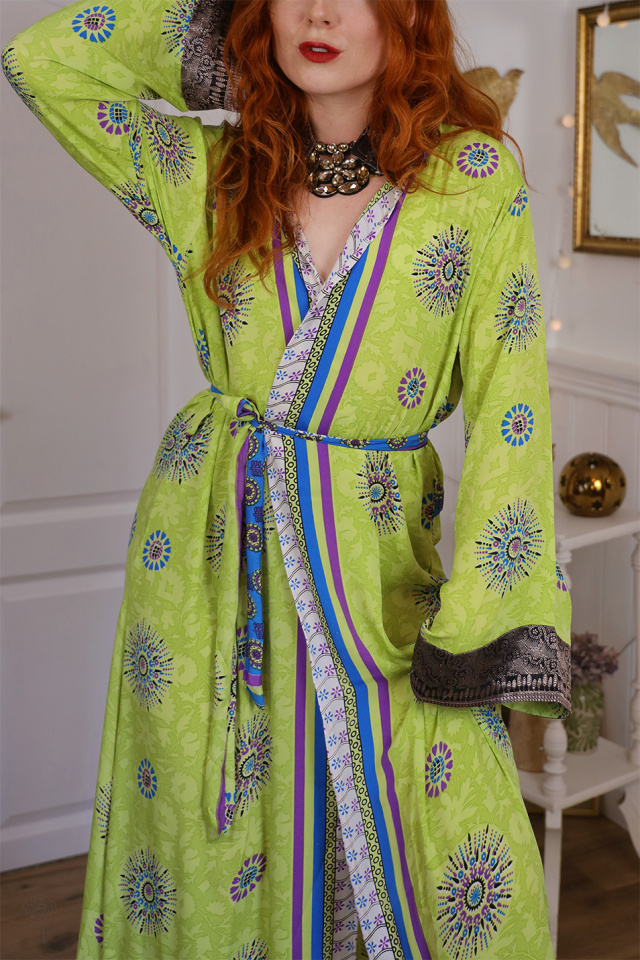 Kiwi Green Recycled Kimono | S-XL